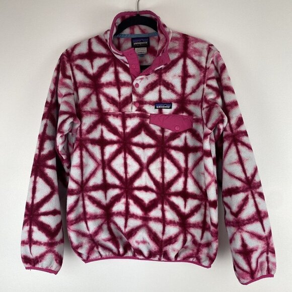 Patagonia Women's Synchilla T Snap Pullover Size S Pink Tie Dye Diamond Jacket - Picture 1 of 10